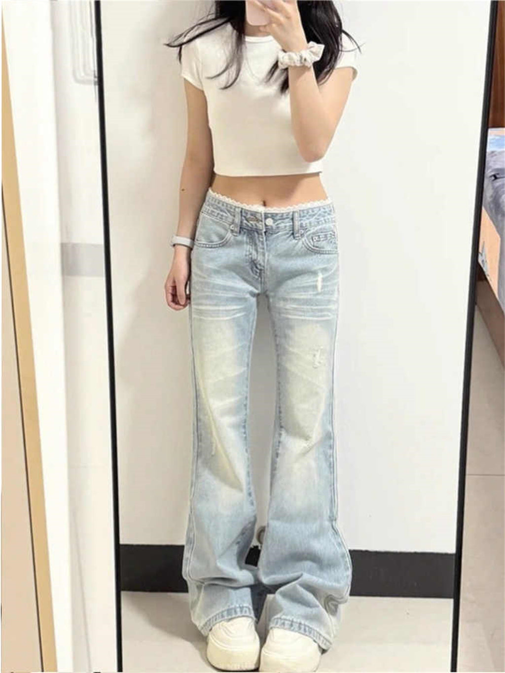 Women's Washed Slim Flared Trousers