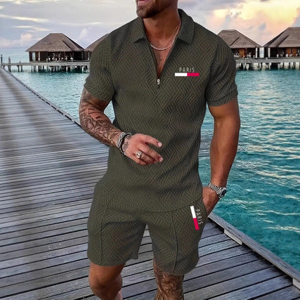 Casual Retro Plaid Printed PARIS Heat Transfer Patch Men's Beach Suit