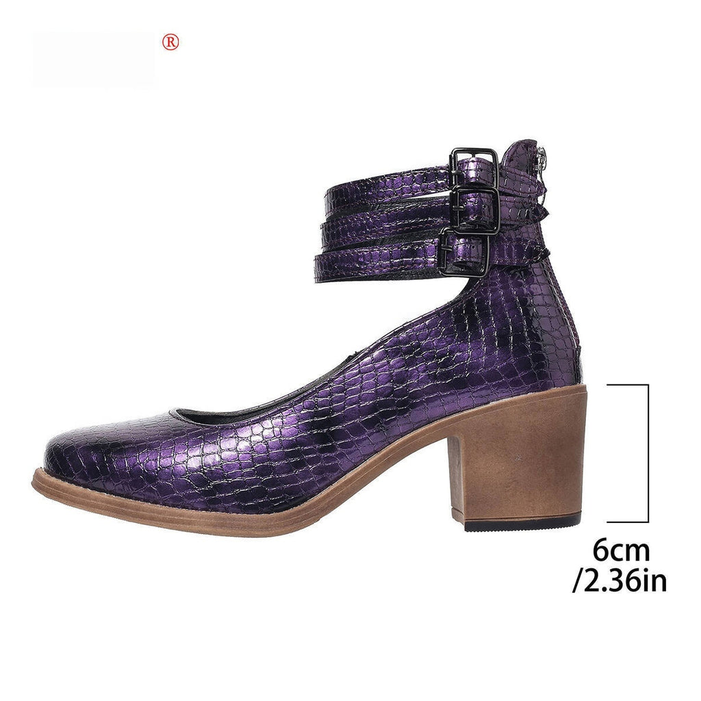 Retro 36-42 Large Size Chunky Heel Shoes With Back Zipper