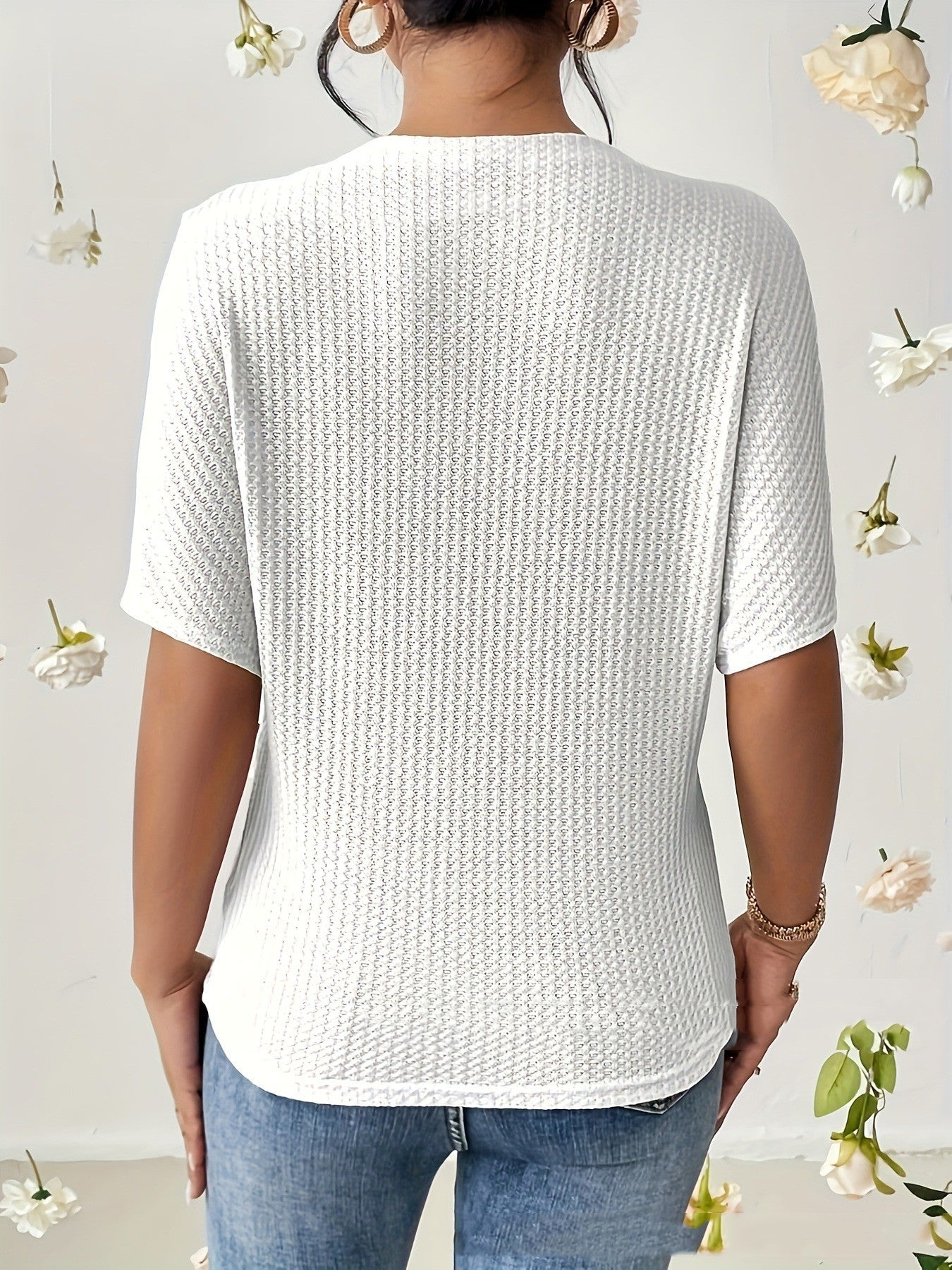 Crew Neck Batwing Sleeves Loose-fitting Short Sleeves