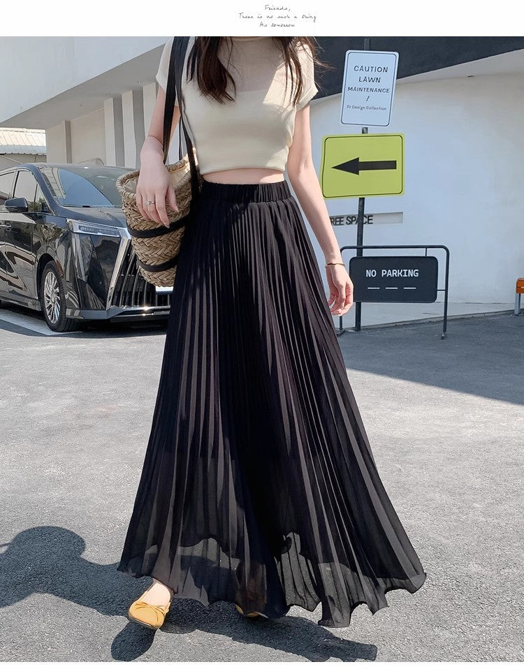 Women's High-Waisted Chiffon Pleated Skirt
