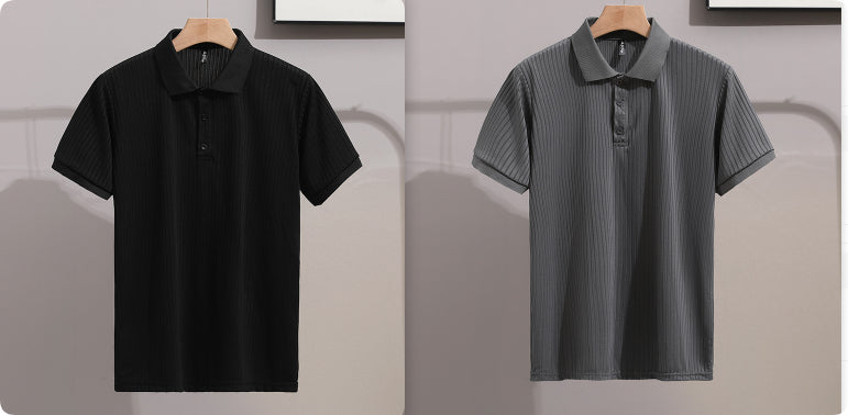 Mens Solid-Colored Slim-Fit Business-Style Fashionable Lapel Shirt With Short Sleeves