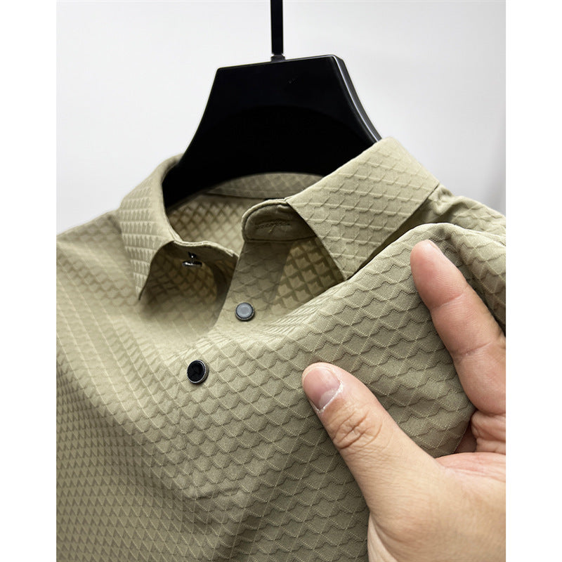 Waffle Ice Silk Short Sleeve T-shirt Men's Shirt Collar Polo Shirt