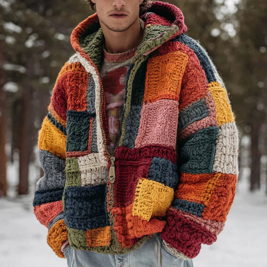 Mens Digital Plaid-Print Hoodie Coat