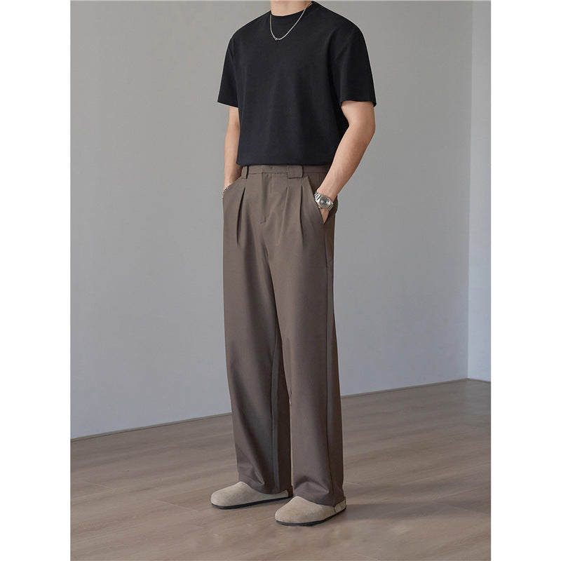 Mens Draping Loose-fit Straight-leg Casual Pants
