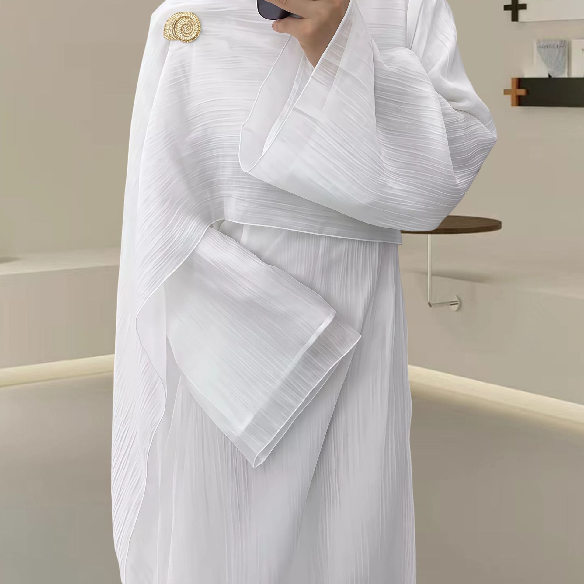 Women's Autumn Muslim Crew-Neck Pleated Long Skirt