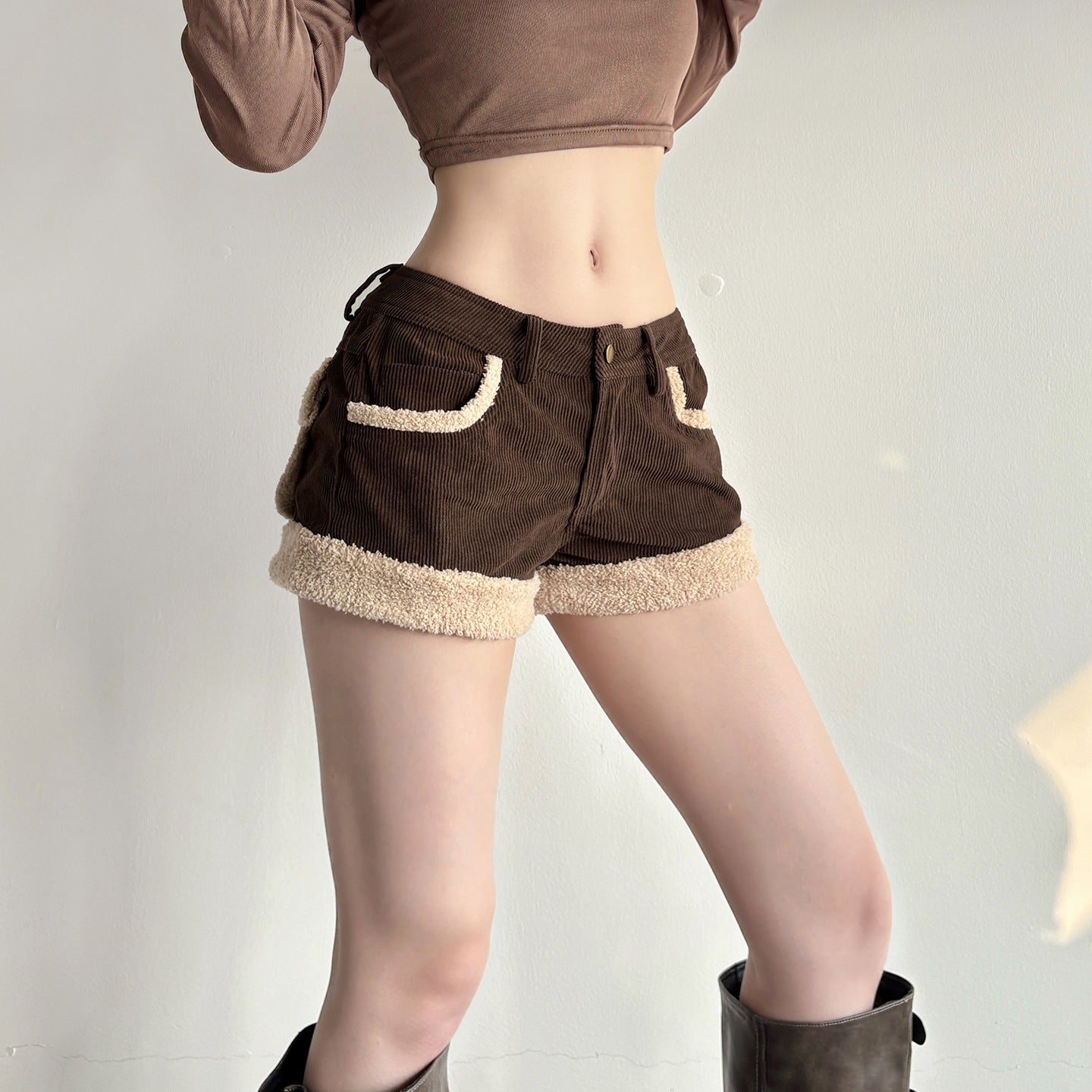 Retro Patchwork Corduroy Shorts With A Niche Designer Edgelow-rise And Ultra-flattering For Bold Edgy Looks