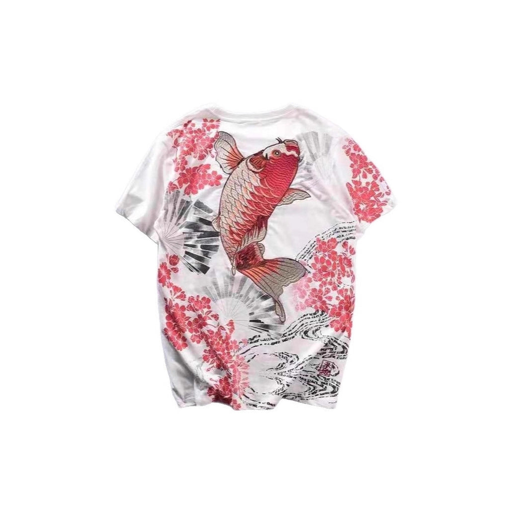 Chinese Style Tattoo Short Sleeve T Embroidered Carp