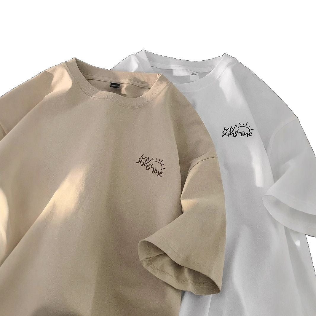 Teenage Minimalist Trendy Loose-fitting Crew-neck Half-sleeve