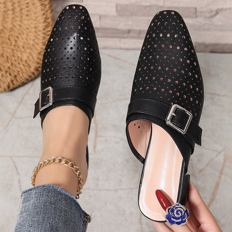Closed-toe, Back-strap, Buckle-fastened Flat Womens Slippers