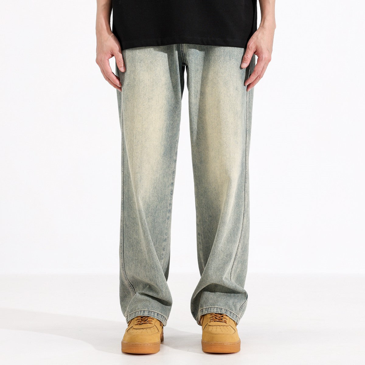 Yellow Mud Dyed Straight Jeans For Men