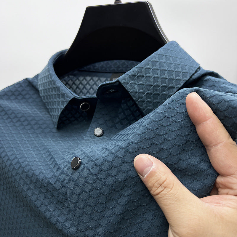 Waffle Ice Silk Short Sleeve T-shirt Men's Shirt Collar Polo Shirt