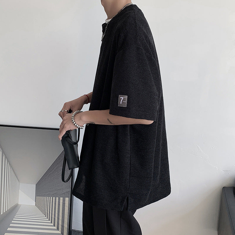 Label-designed Knitted Short-sleeve With A Stylish Three-quarter Sleeve