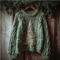 Womens Crew-neck Printed Long-sleeve Knit Sweater