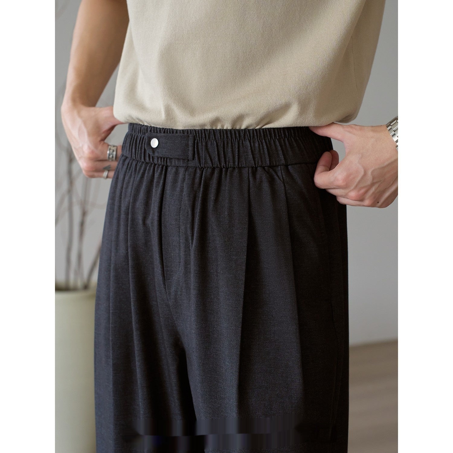 Mens Wide Leg Relaxed Fit Straight Leg Casual Pants