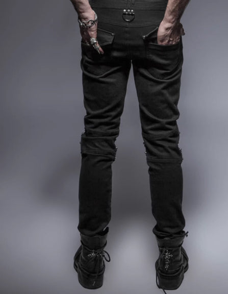 Mens Motorcycle Denim Jeans With Swinging Knee Design In Dune Steampunk Armor Style