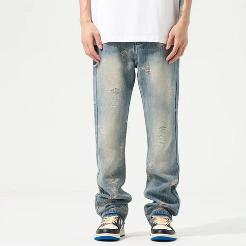 American Retro Washed Make Old Ripped Jeans