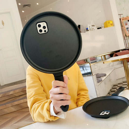 Compatible With Apple, 3D Cartoon Frying Pan Shape Phone Case ForiPhone 12Pro Max 11 Xs Max XR X 7 8Plus Kitchen Iron Non-stick Pancake Pot Soft Cover