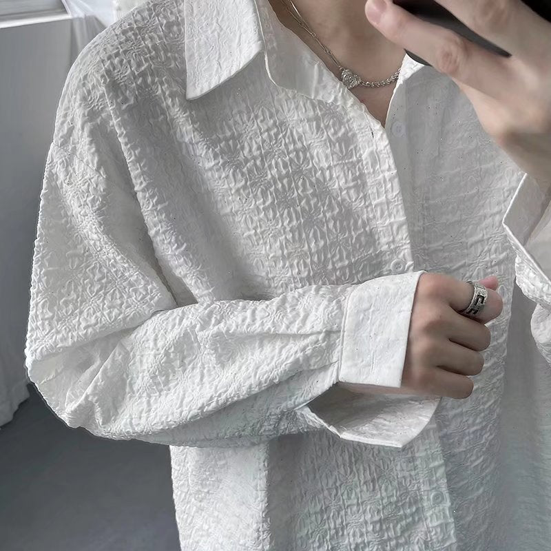 Mens Embossed Light-Luxury Shirt Top