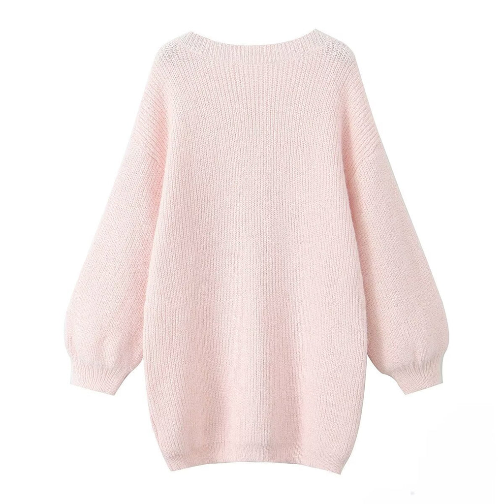V-neck Backless Lace-up Midi Sweater For Women