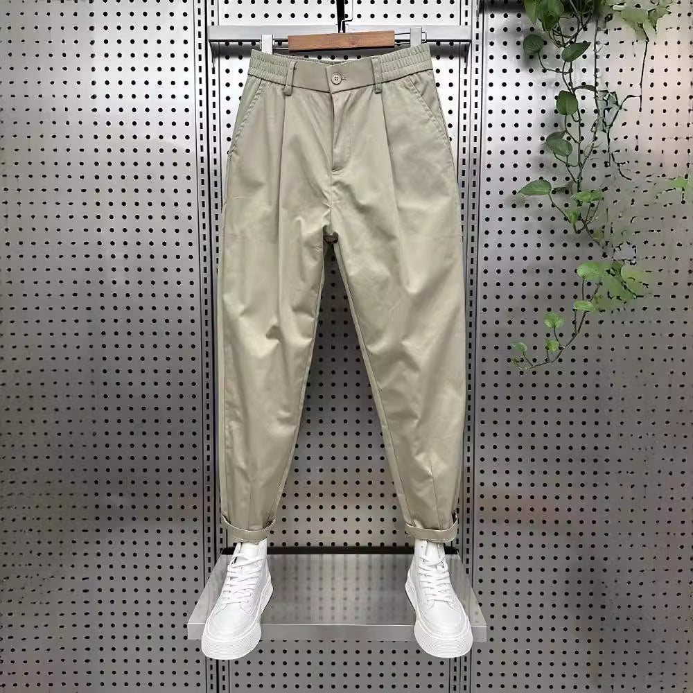 Mens Solid-Color Korean-Style Loose-Fit Versatile Casual Pants