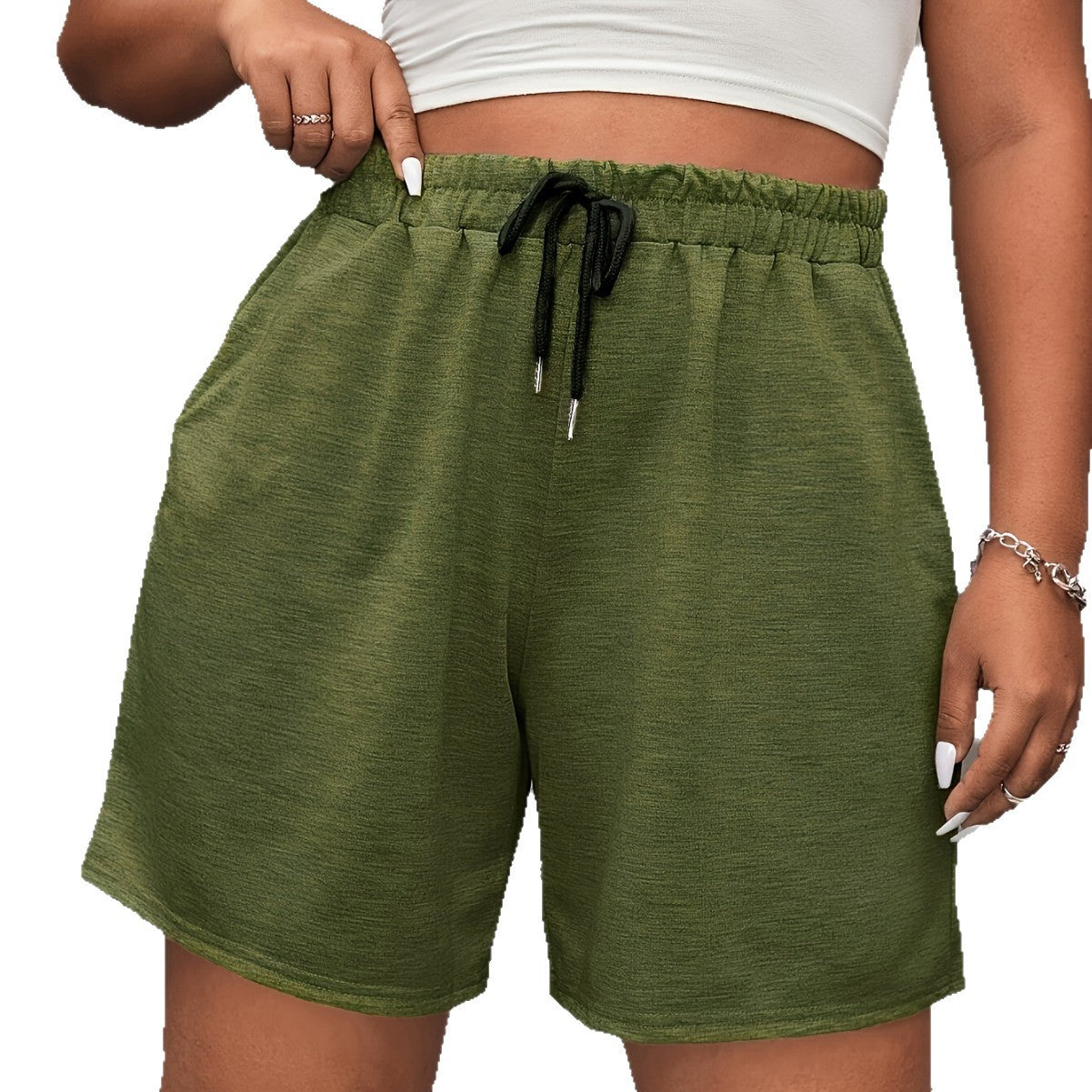 SpringSummer New Women's Fashion Solid-Color Faux Drawstring Pants Sports Plus-Size Shorts