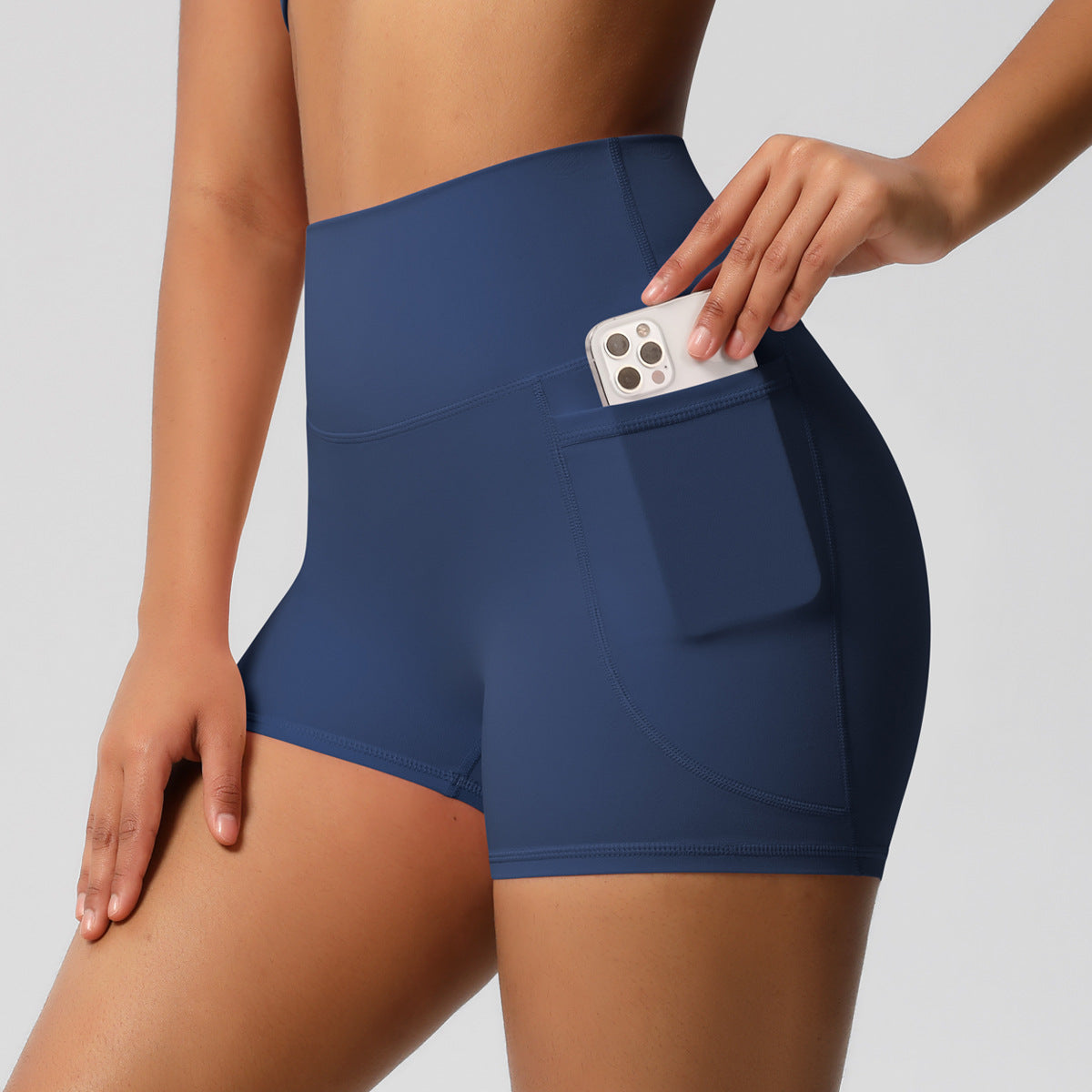 Womens Pockets Yoga Shorts Summer Three-Quarter Peach-Colored Yoga Shorts