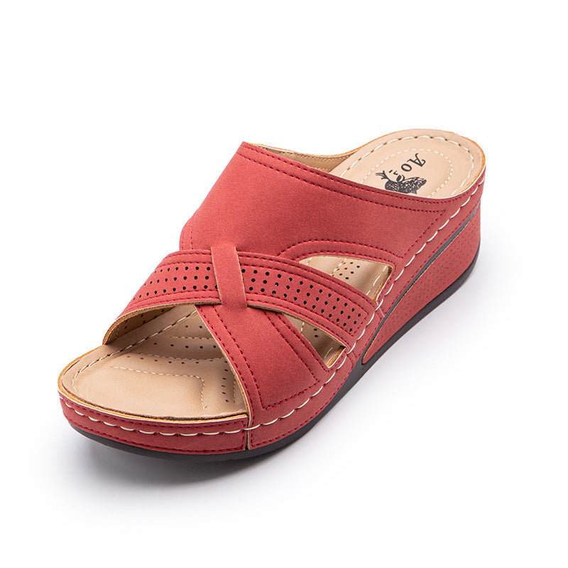 Plus-size Wedge Sandals With A Vintage Openwork Design For Women