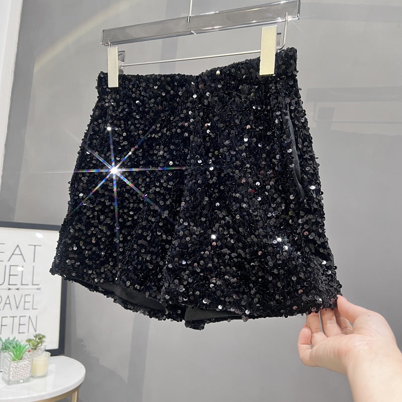 Suede Embroidered Beaded Gray Casual Shorts For Women