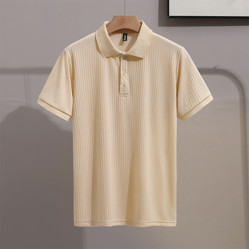Mens Solid-Colored Slim-Fit Business-Style Fashionable Lapel Shirt With Short Sleeves