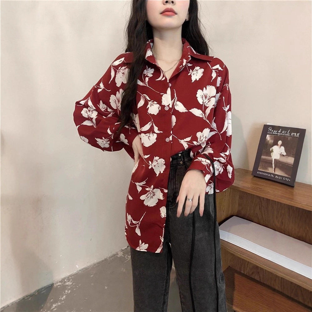 Women's Retro Printed Loose Long-Sleeve Shirt