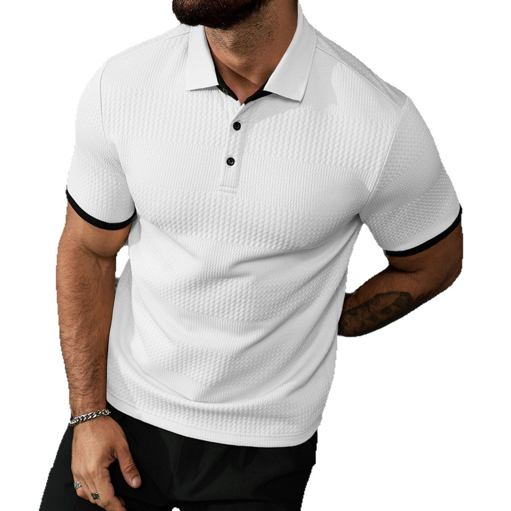 Mens Solid-Color Jacquard Short-Sleeve Shirt In European And American Style
