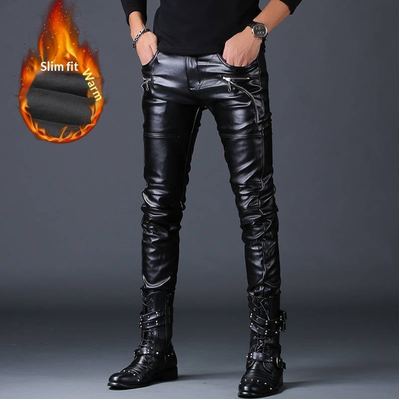 Windproof Slimming Form-fitting Leather Pants For Men