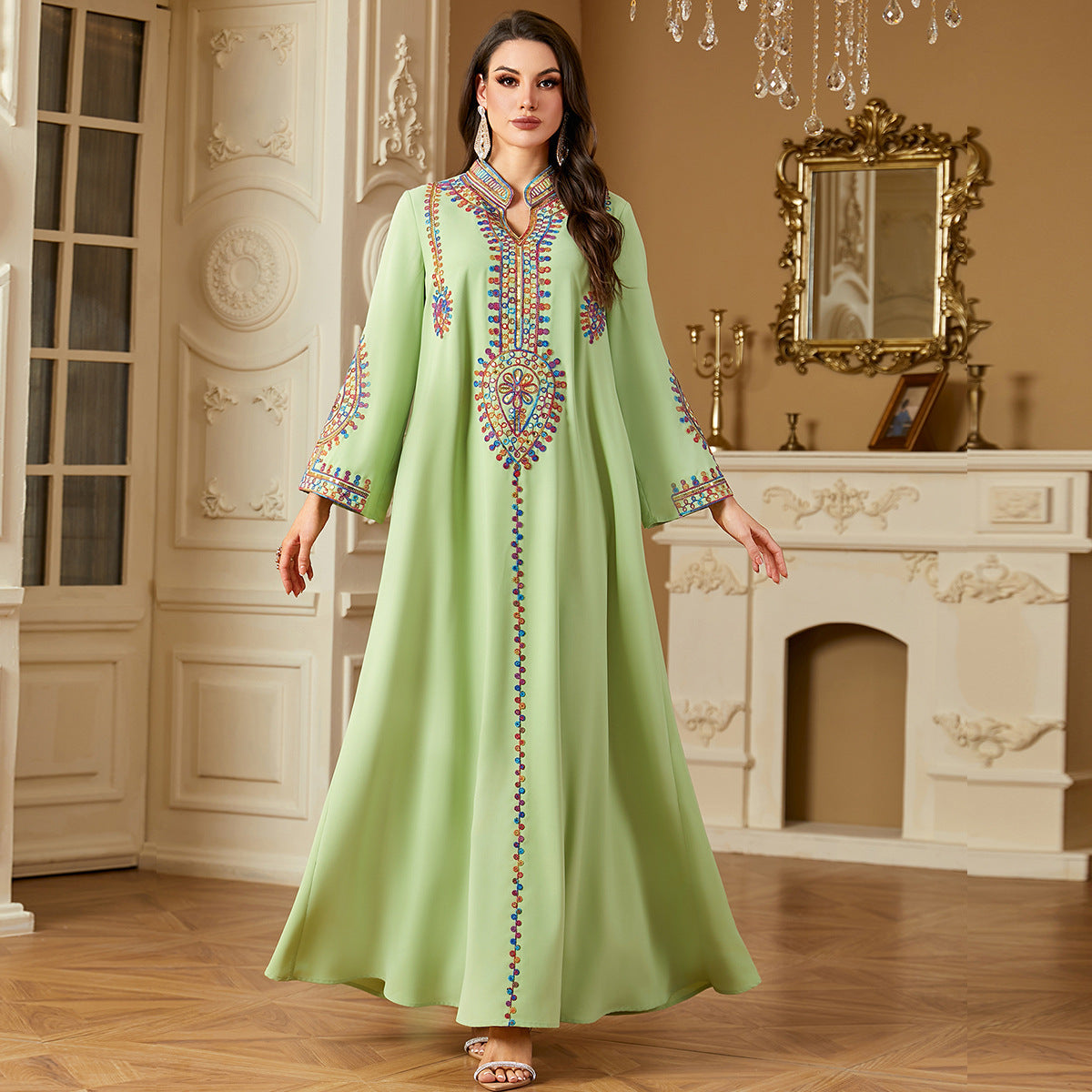 Loose-fitting Muslim Long-sleeve Embroidered Dress