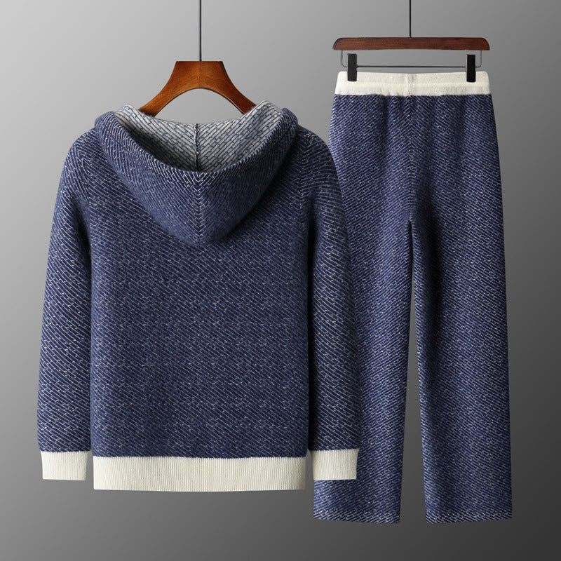 Men's Hooded Sweater Cardigan Casual Set