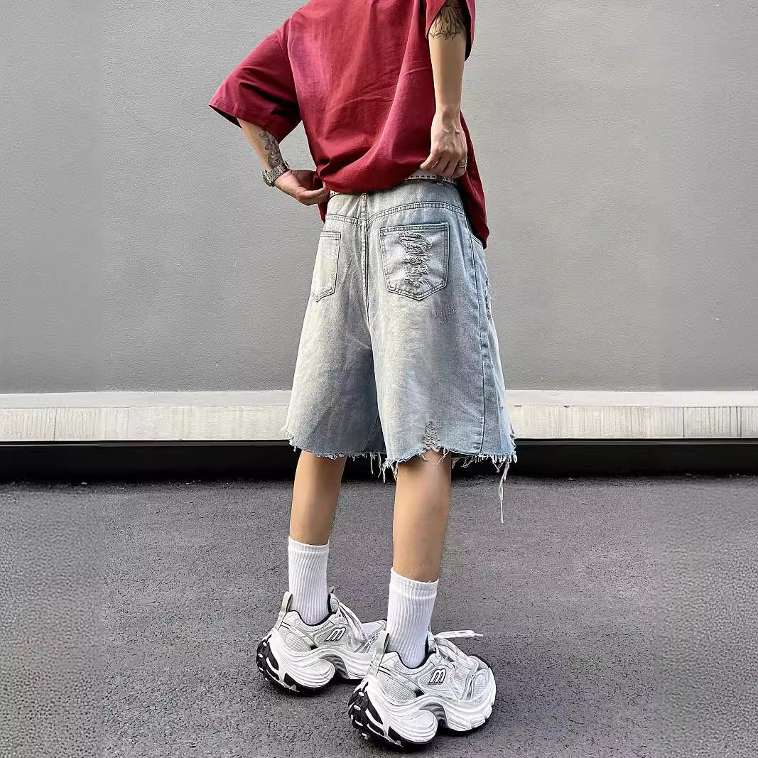 Ripped Frayed-edge Loose-fit Casual Versatile Denim Shorts