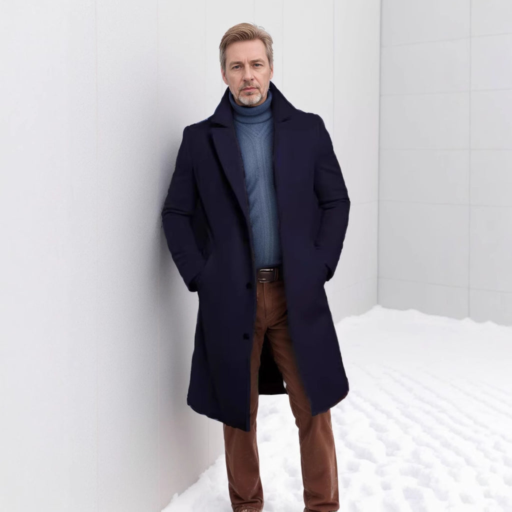 Knee-length Men's Solid Color Business Mid-length Trench Coat