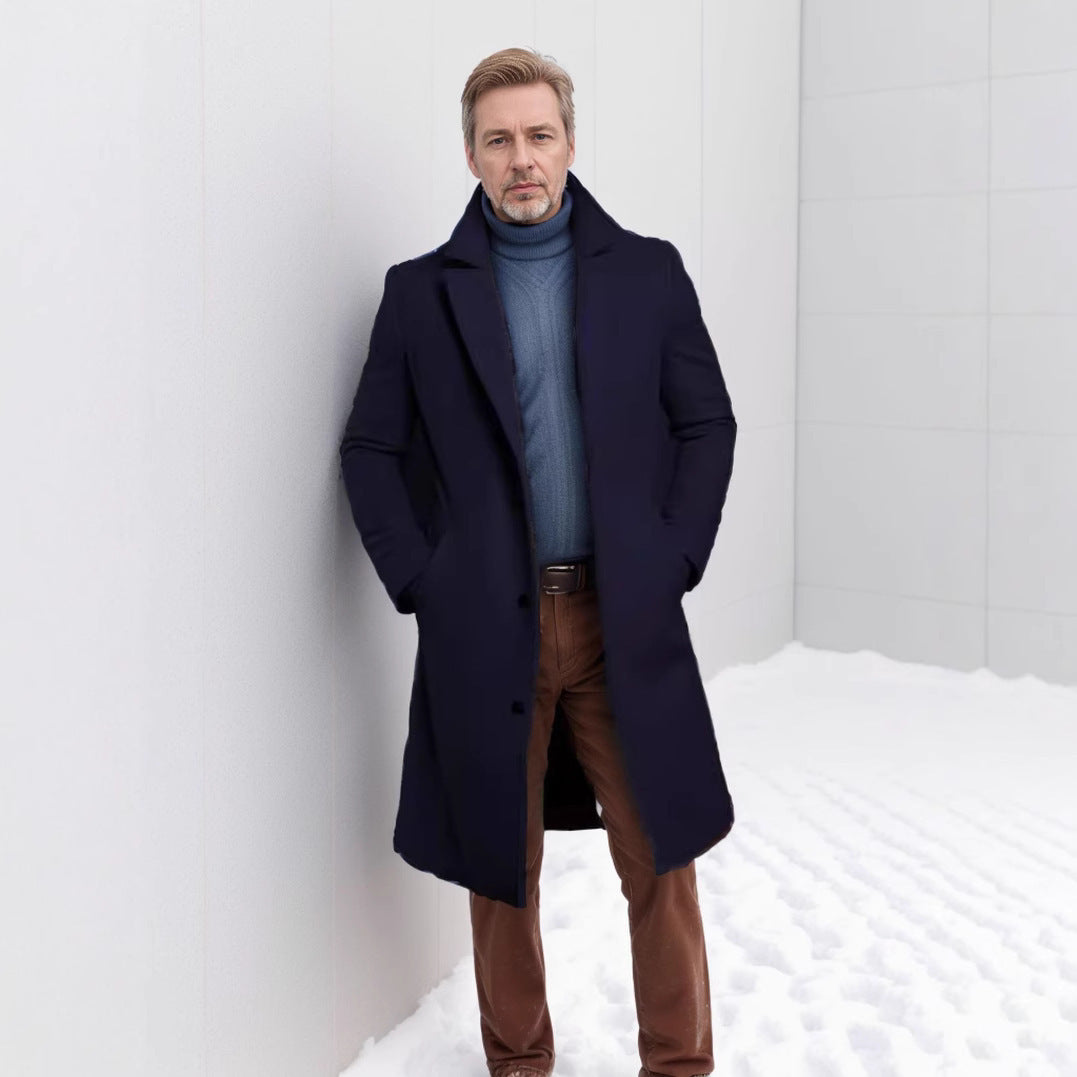Knee-length Men's Solid Color Business Mid-length Trench Coat