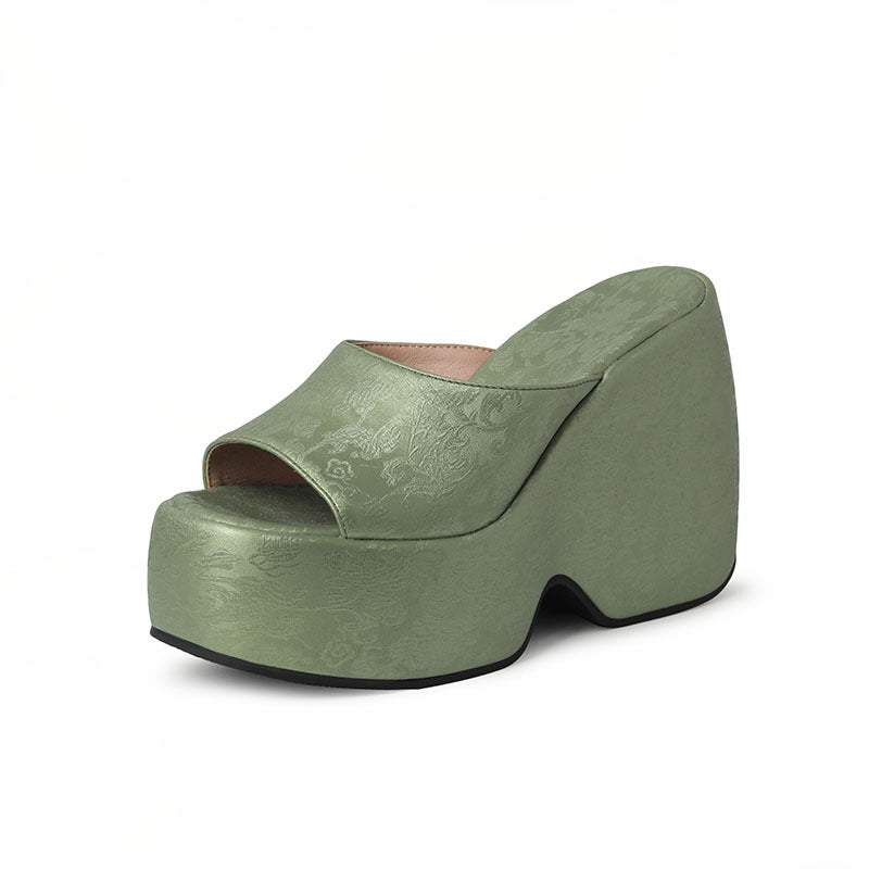 Wedge Heel Jacquard Plus-Size Open-Toe Platform Sandals