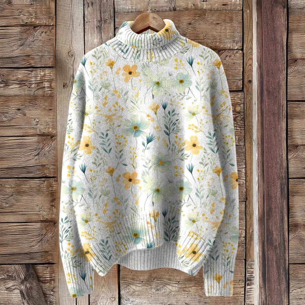 Womens Loose-fitting Semi-high-neck 3D Digital-print Polyester Top For Breathability