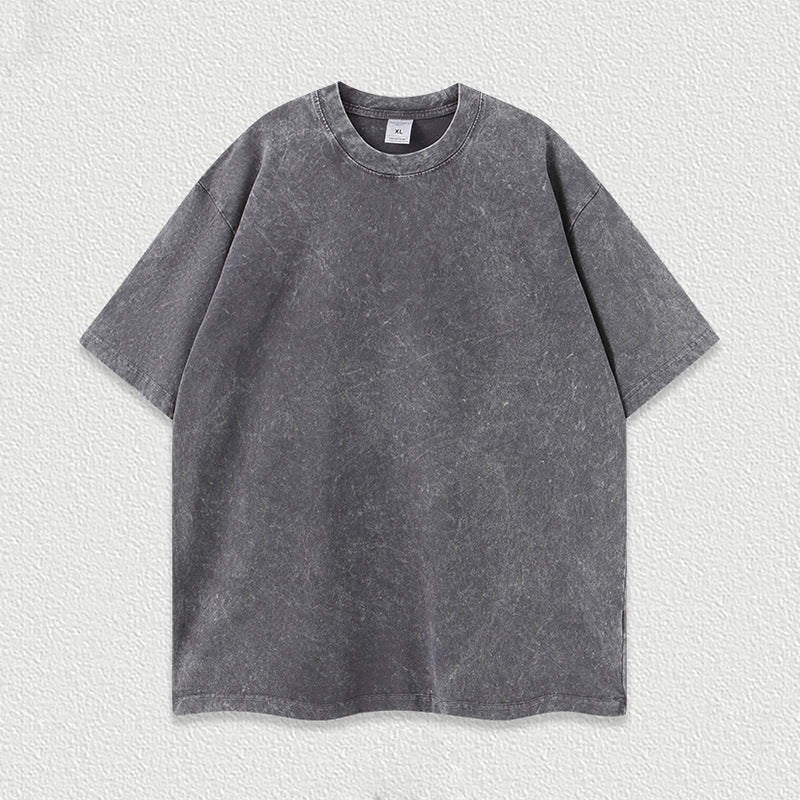 Water-washed Printed Heavyweight Pure Cotton Regular-shoulder Short-sleeve T-shirt