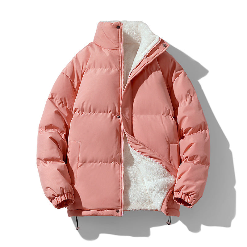 Warm Solid Color Loose Stand-collar Unisex Cotton Coat