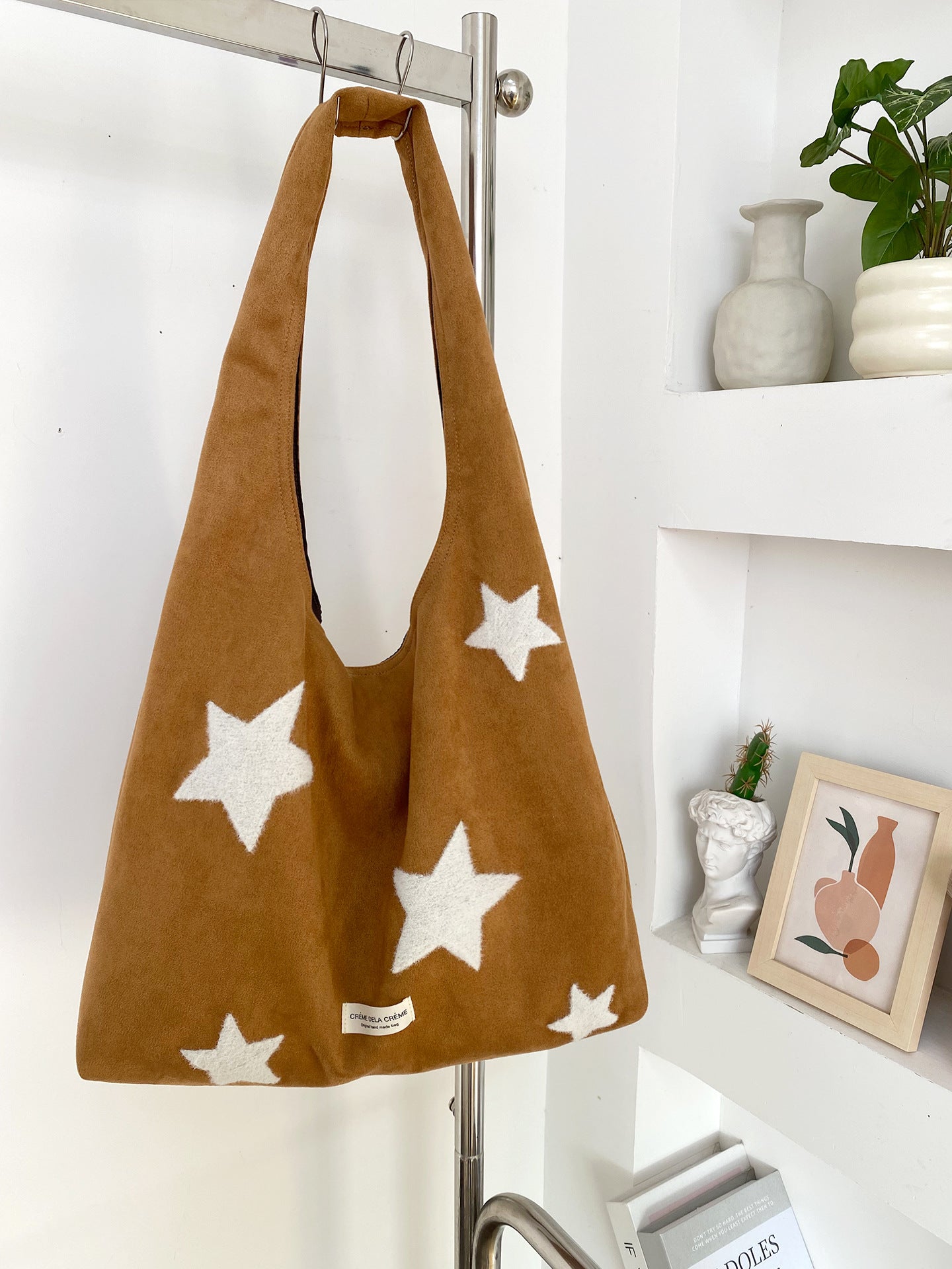 Korean-style Star-embroidered Single-shoulder Bag Large-capacity Plush Tote Bag
