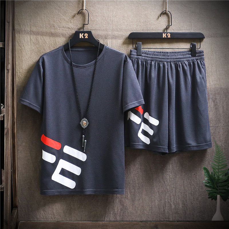 Casual Sports Suit Men's Trendy Quick-drying Fashionable Breathable Printed Short Oversleeves