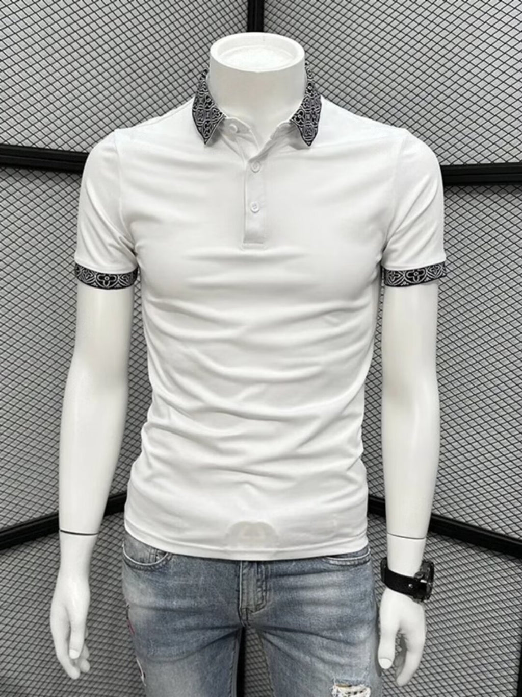 Patterned Collar Slim-fit Fashionable Collared T-shirt