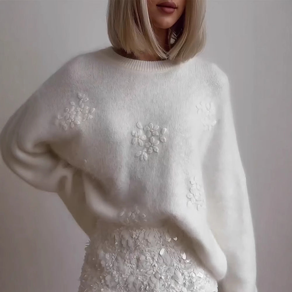 Knitted Cozy Loose-fitting Laid-back Crocheted Sweater