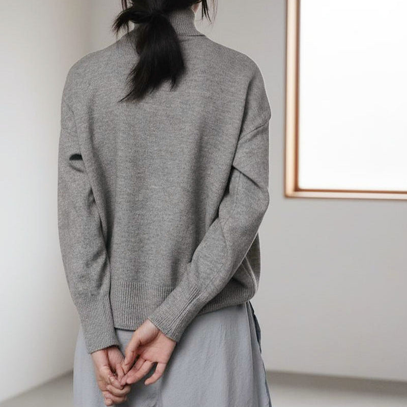 Elegant Commuter Knitted Long-Sleeve T-Shirt With A High Neck Pullover Sweater