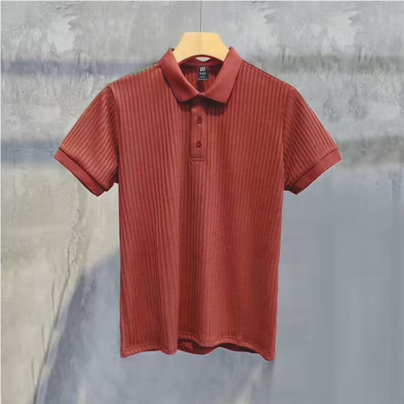 Mens Solid-Colored Slim-Fit Business-Style Fashionable Lapel Shirt With Short Sleeves