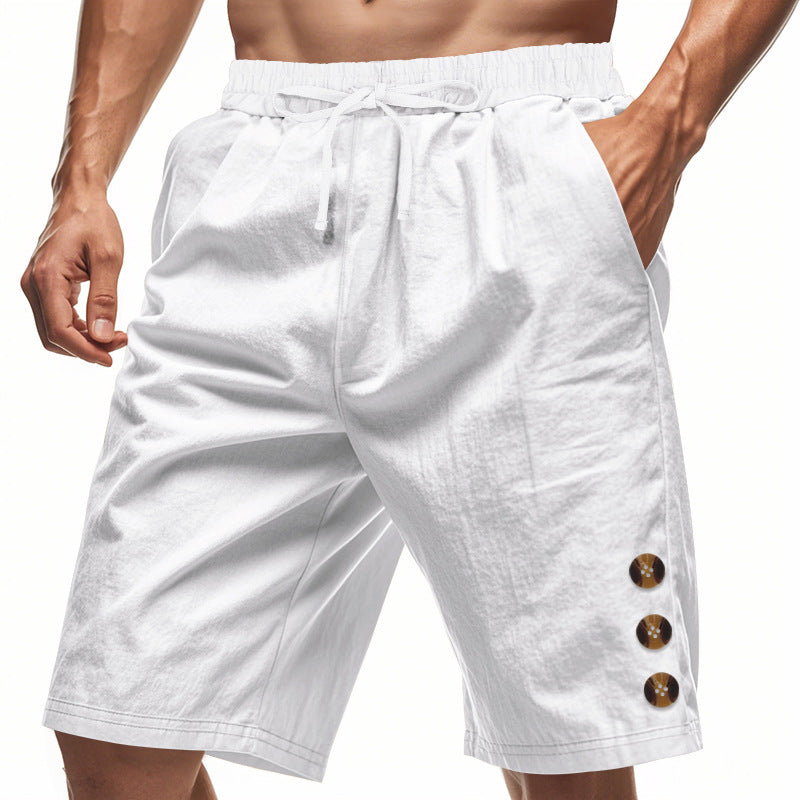 Men's Loose Linen Beach Casual Solid Color American Shorts
