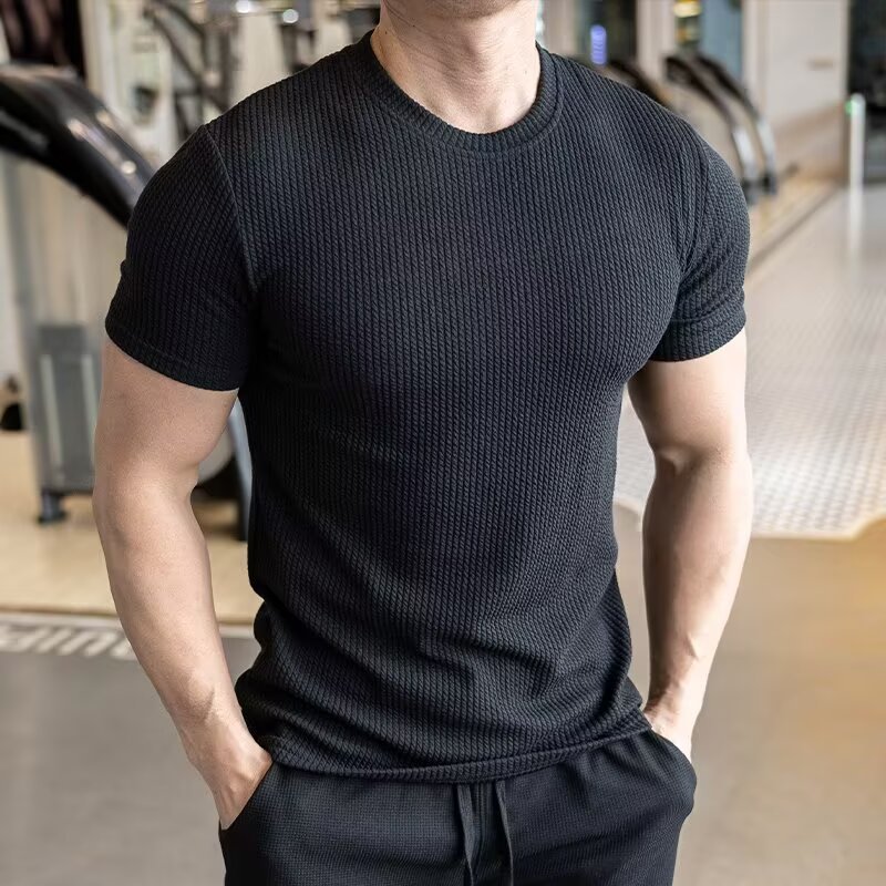 Crew Neck Trendy Wrinkle Resistant Breathable Sportswear For Casual Running And Training With Short Sleeves